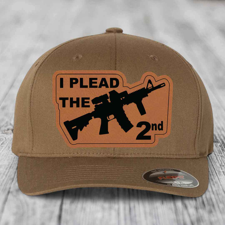 I Plead the 2nd - Leather Patch Hat - Rawhide to Black Patch - Flexfit 6277 Fitted Hat