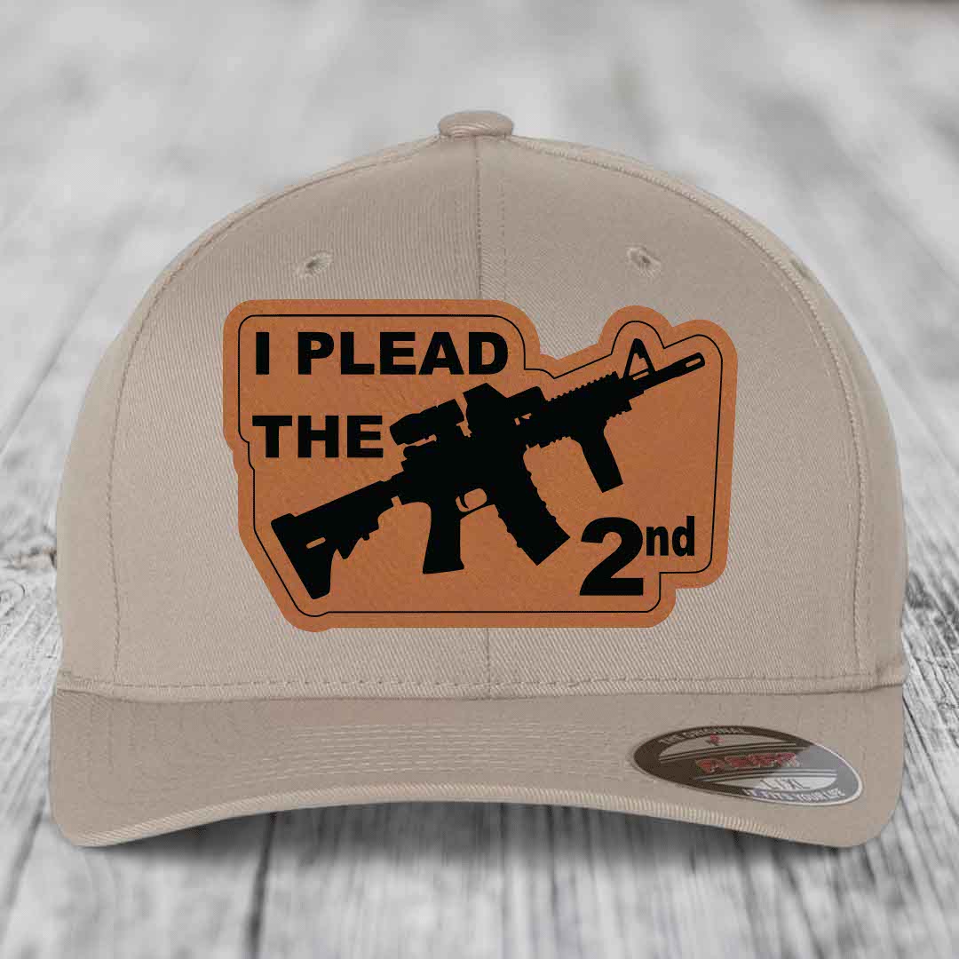I Plead the 2nd - Leather Patch Hat - Rawhide to Black Patch - Flexfit 6277 Fitted Hat
