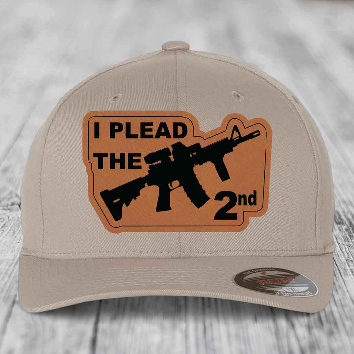 I Plead the 2nd - Leather Patch Hat - Rawhide to Black Patch - Flexfit 6277 Fitted Hat