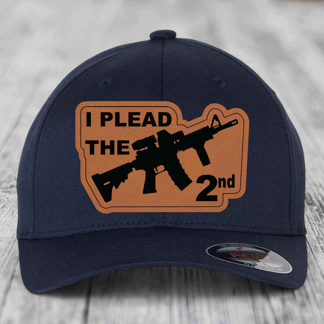 I Plead the 2nd - Leather Patch Hat - Rawhide to Black Patch - Flexfit 6277 Fitted Hat