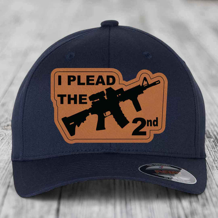 I Plead the 2nd - Leather Patch Hat - Rawhide to Black Patch - Flexfit 6277 Fitted Hat