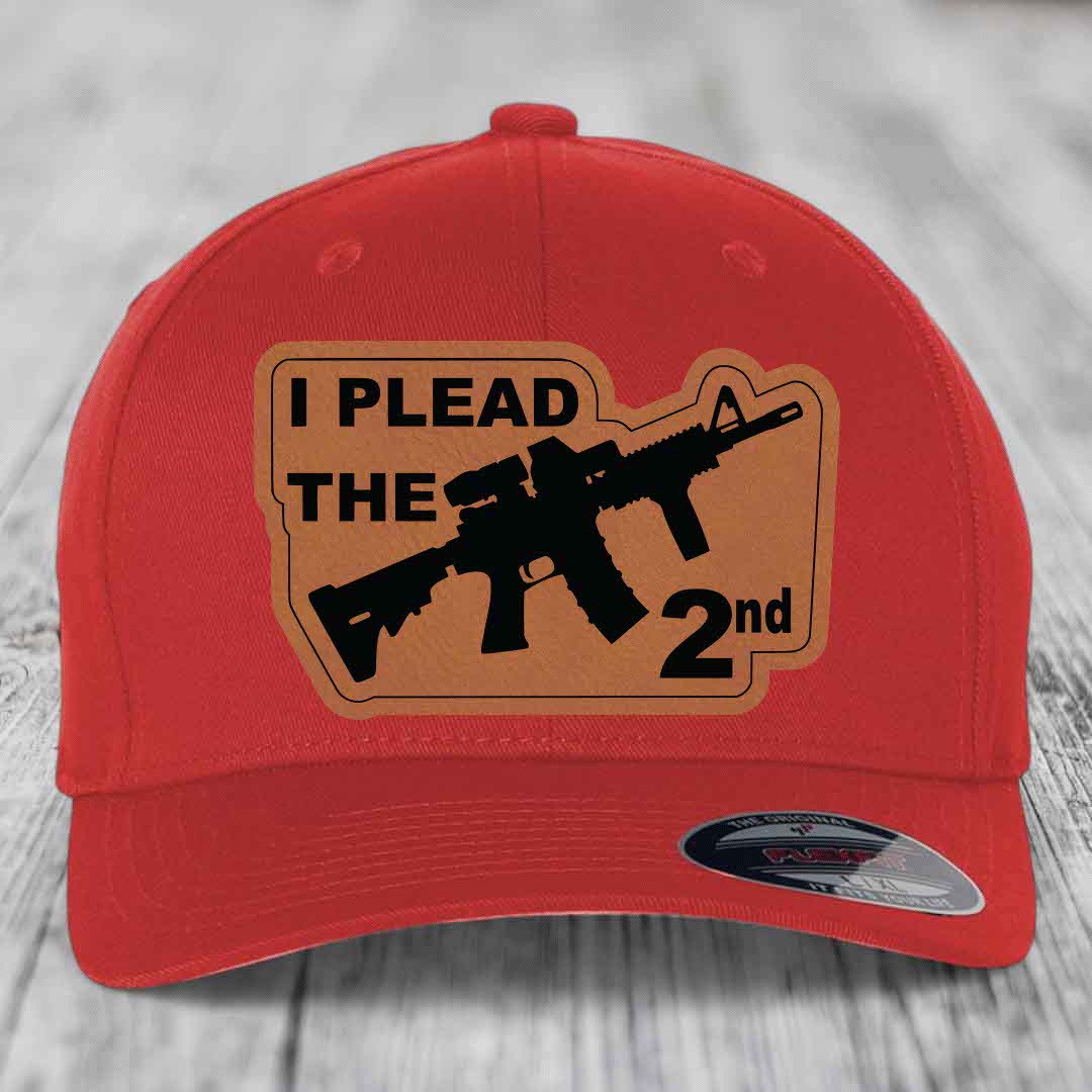 I Plead the 2nd - Leather Patch Hat - Rawhide to Black Patch - Flexfit 6277 Fitted Hat