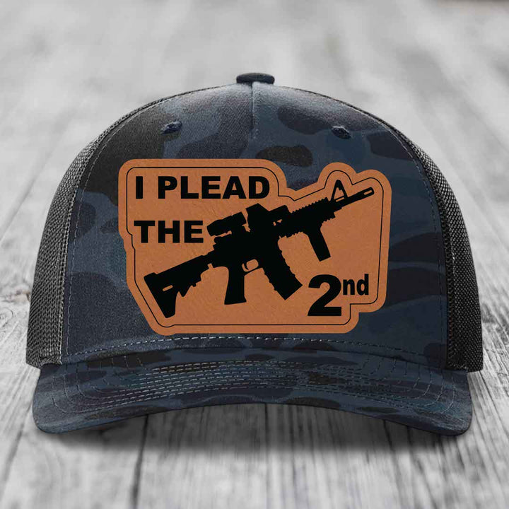 I Plead the 2nd - Leather Patch Hat - Rawhide to Black Patch - Richardson 112PFP Snapback Trucker Hat