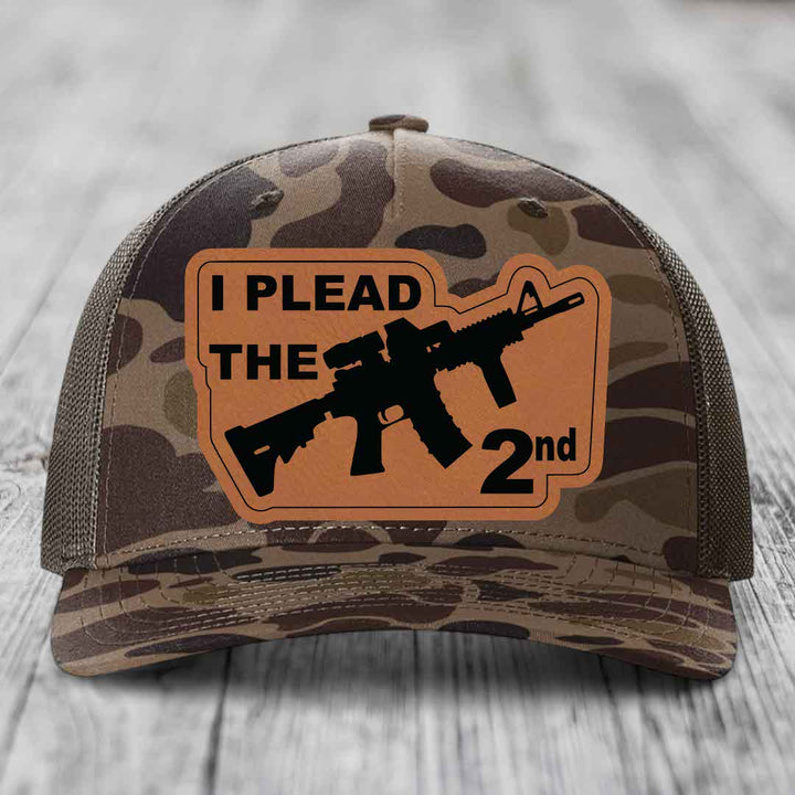 I Plead the 2nd - Leather Patch Hat - Rawhide to Black Patch - Richardson 112PFP Snapback Trucker Hat