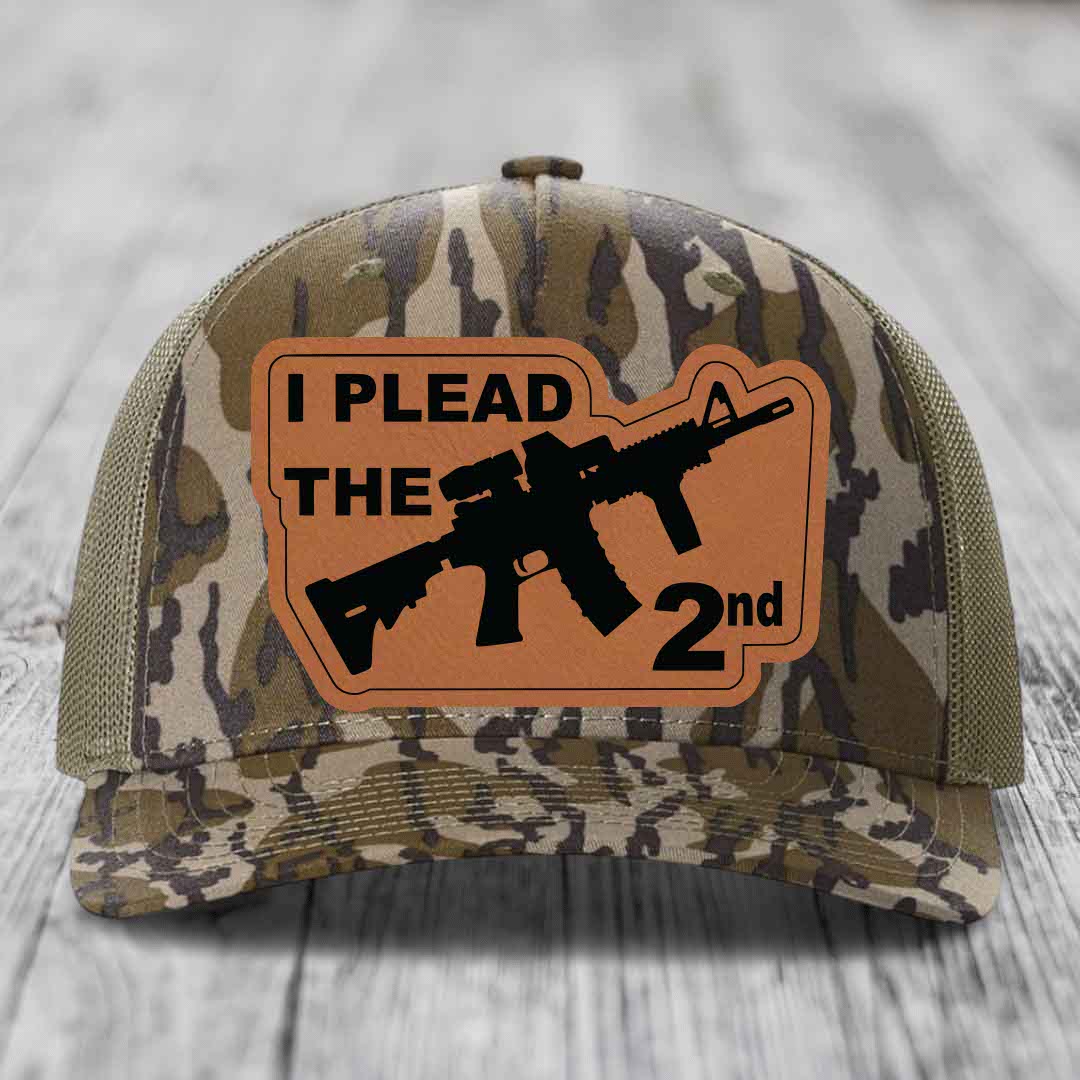 I Plead the 2nd - Leather Patch Hat - Rawhide to Black Patch - Richardson 112PFP Snapback Trucker Hat