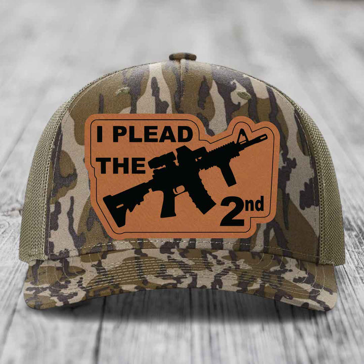 I Plead the 2nd - Leather Patch Hat - Rawhide to Black Patch - Richardson 112PFP Snapback Trucker Hat