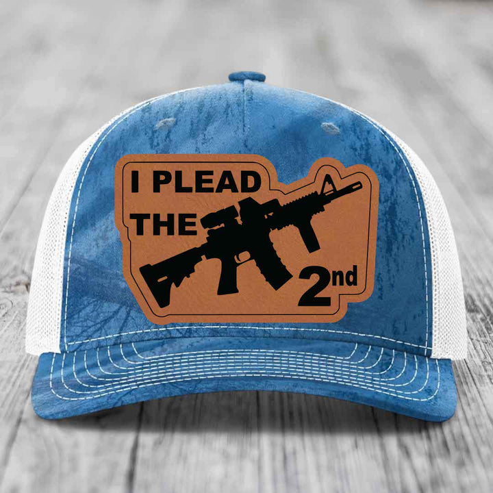 I Plead the 2nd - Leather Patch Hat - Rawhide to Black Patch - Richardson 112PFP Snapback Trucker Hat