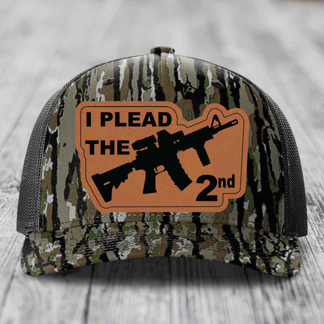 I Plead the 2nd - Leather Patch Hat - Rawhide to Black Patch - Richardson 112PFP Snapback Trucker Hat