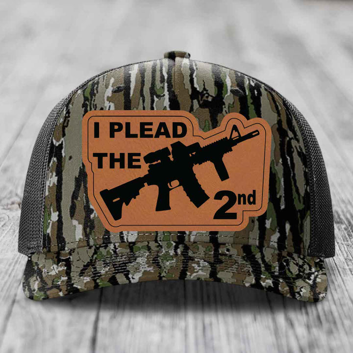 I Plead the 2nd - Leather Patch Hat - Rawhide to Black Patch - Richardson 112PFP Snapback Trucker Hat