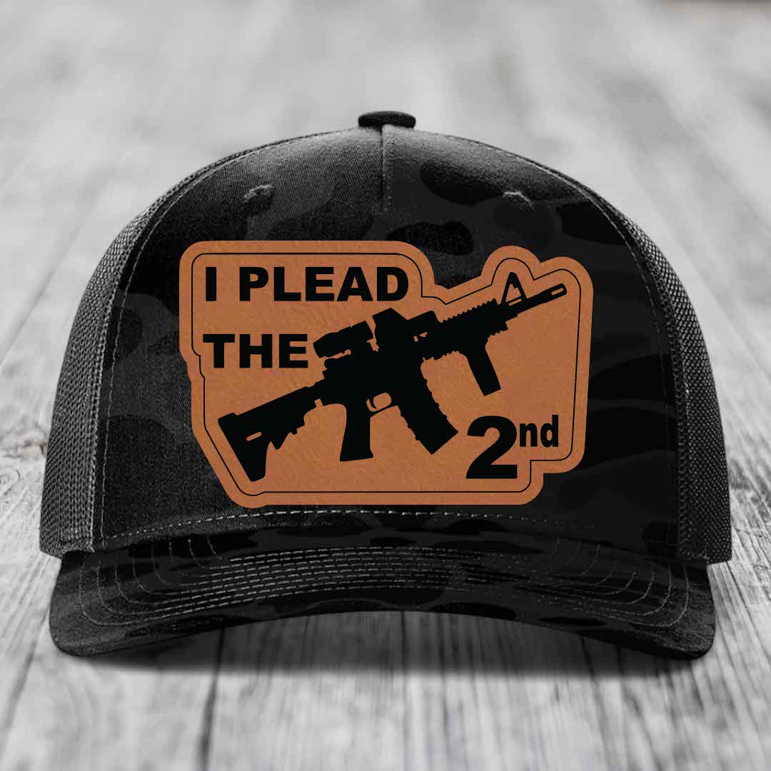 I Plead the 2nd - Leather Patch Hat - Rawhide to Black Patch - Richardson 112PFP Snapback Trucker Hat