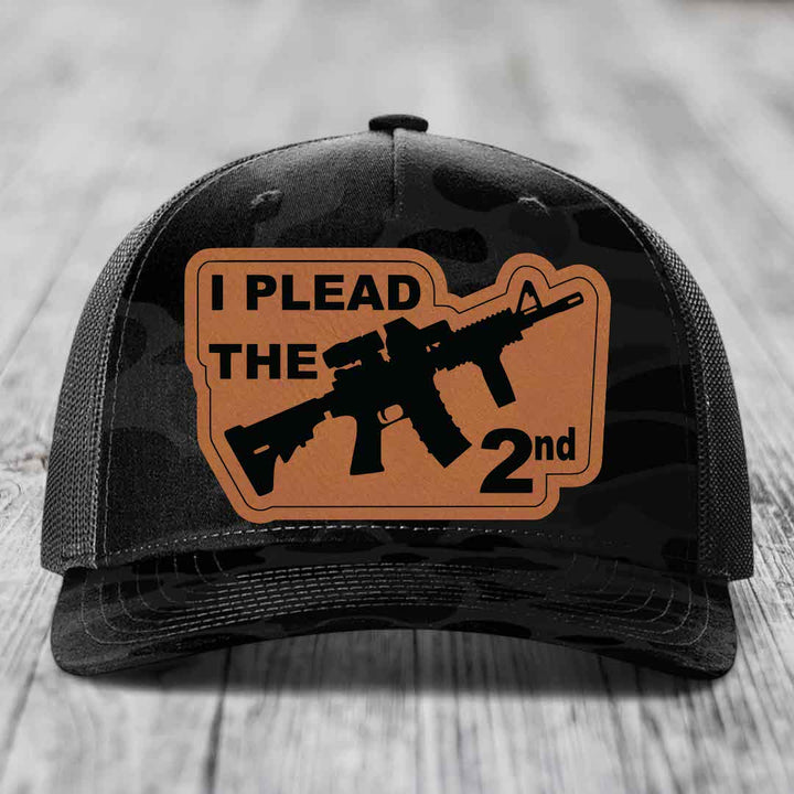 I Plead the 2nd - Leather Patch Hat - Rawhide to Black Patch - Richardson 112PFP Snapback Trucker Hat