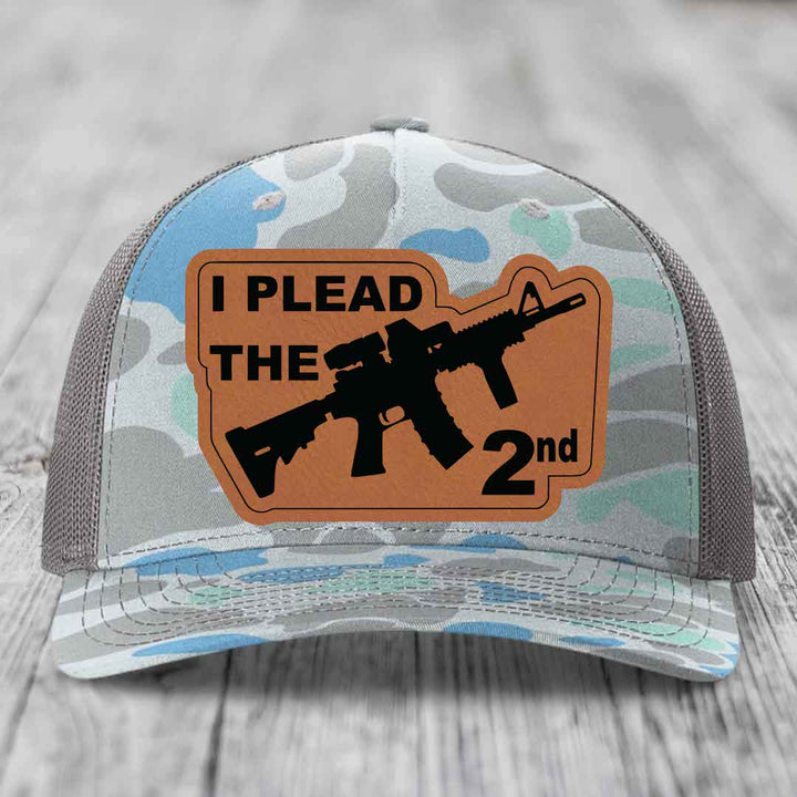 I Plead the 2nd - Leather Patch Hat - Rawhide to Black Patch - Richardson 112PFP Snapback Trucker Hat