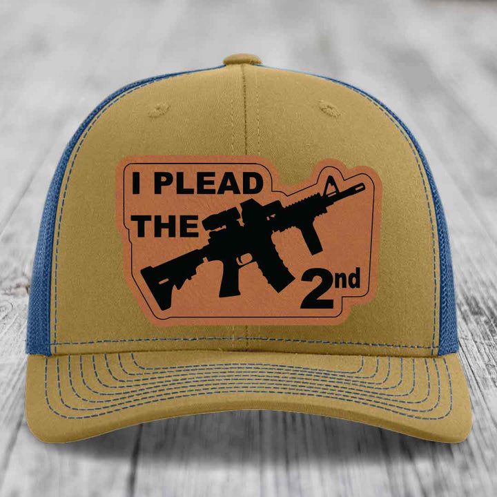 I Plead the 2nd - Leather Patch Hat - Rawhide to Black Patch - Richardson 112 Snapback Trucker Hat