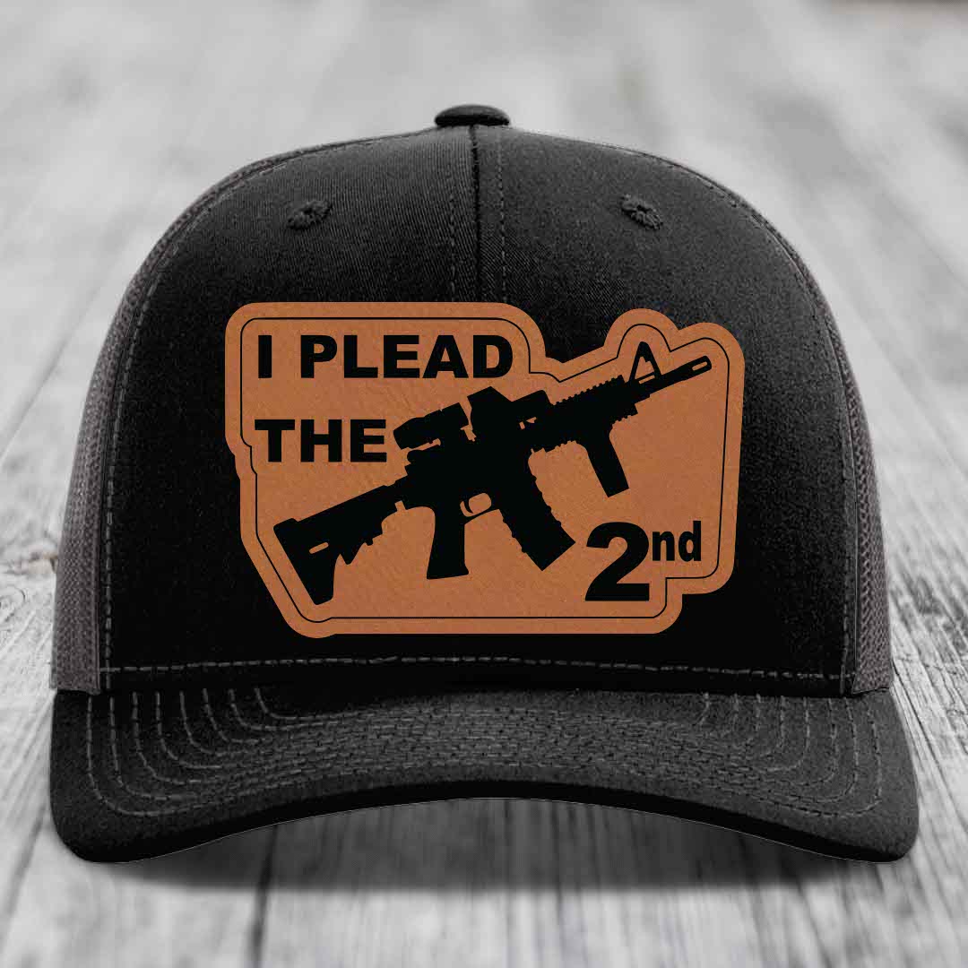 I Plead the 2nd - Leather Patch Hat - Rawhide to Black Patch - Richardson 112 Snapback Trucker Hat