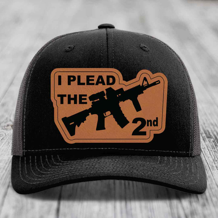 I Plead the 2nd - Leather Patch Hat - Rawhide to Black Patch - Richardson 112 Snapback Trucker Hat
