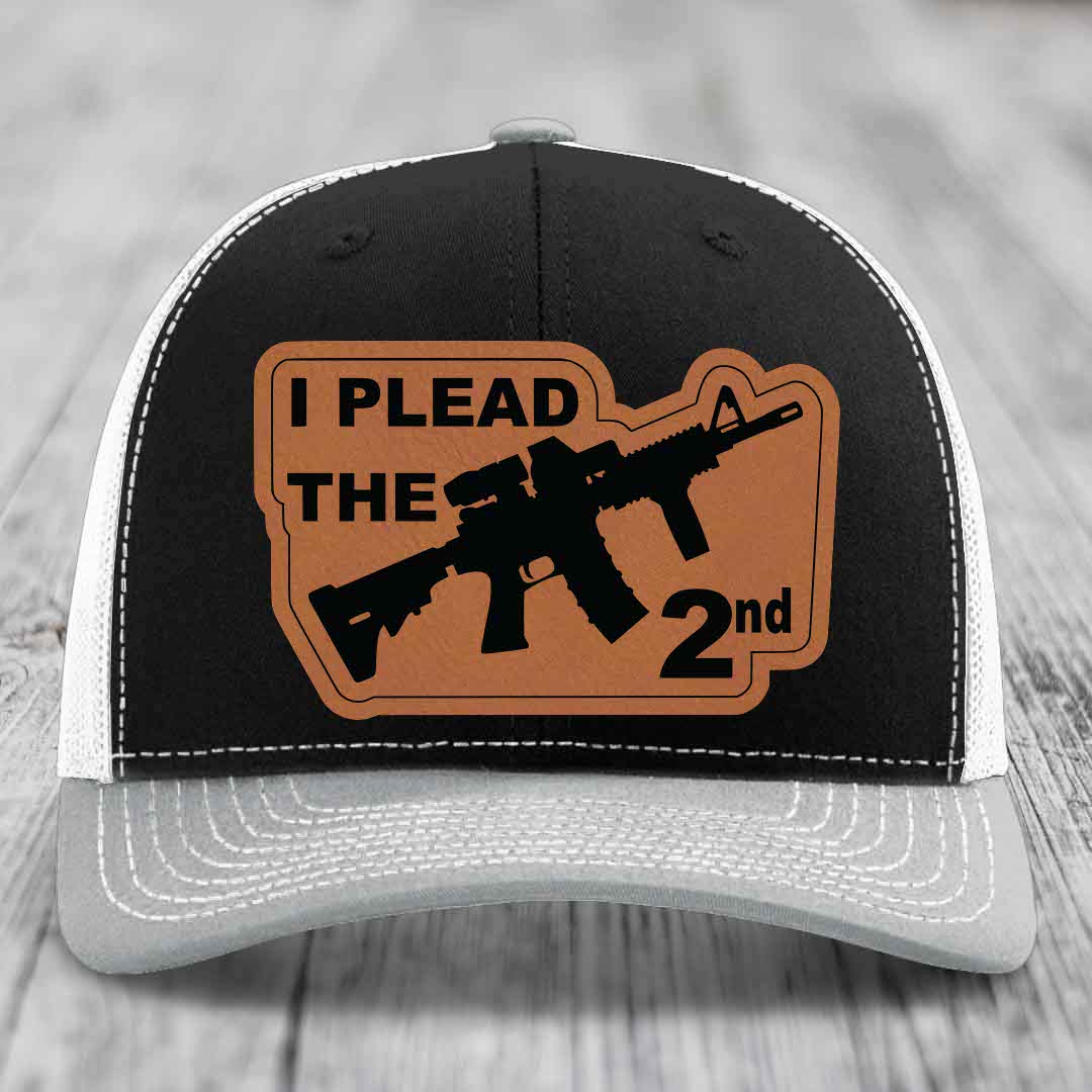 I Plead the 2nd - Leather Patch Hat - Rawhide to Black Patch - Richardson 112 Snapback Trucker Hat