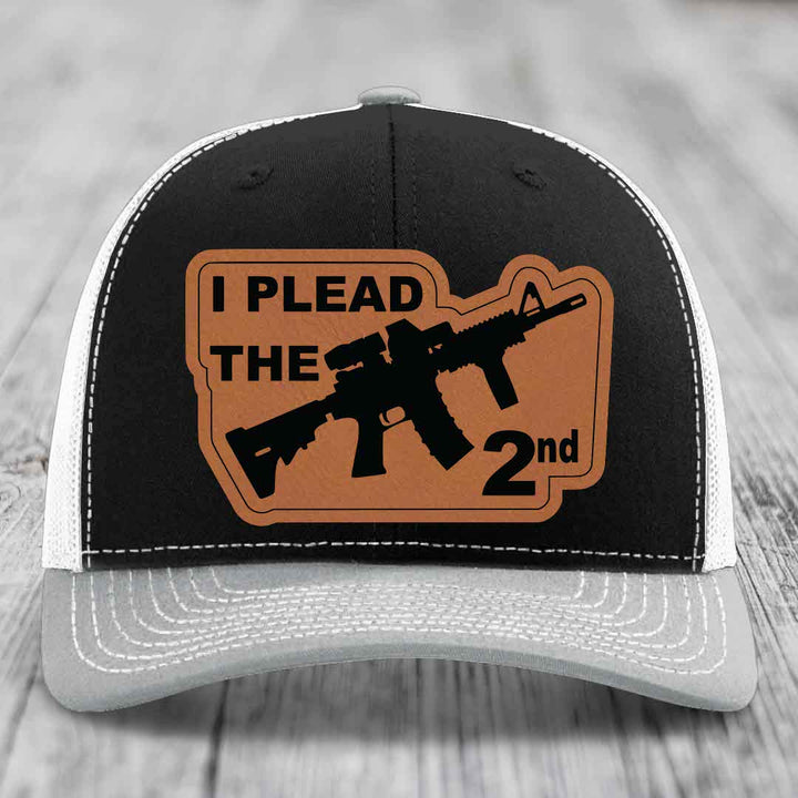 I Plead the 2nd - Leather Patch Hat - Rawhide to Black Patch - Richardson 112 Snapback Trucker Hat
