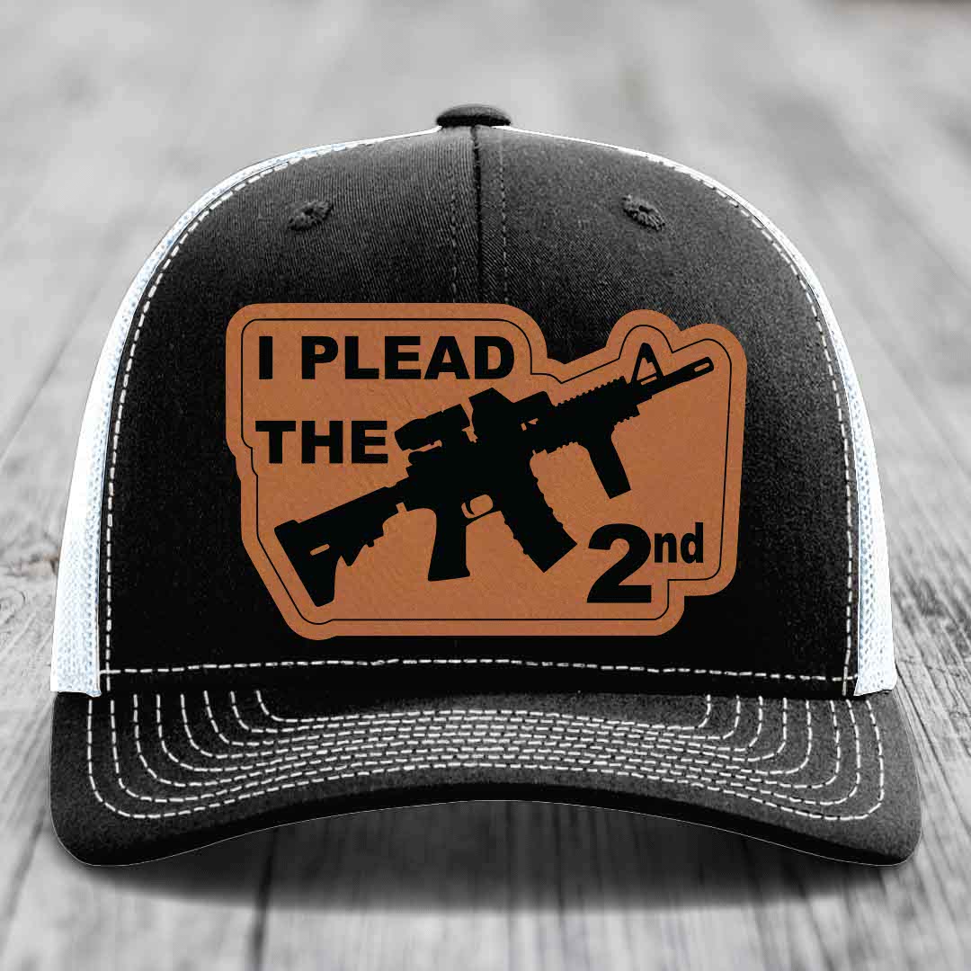 I Plead the 2nd - Leather Patch Hat - Rawhide to Black Patch - Richardson 112 Snapback Trucker Hat