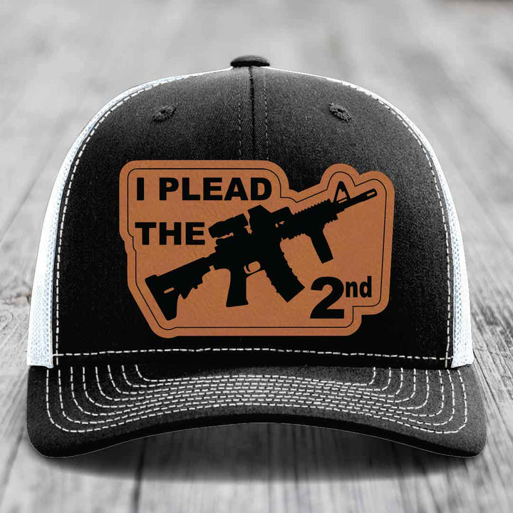 I Plead the 2nd - Leather Patch Hat - Rawhide to Black Patch - Richardson 112 Snapback Trucker Hat
