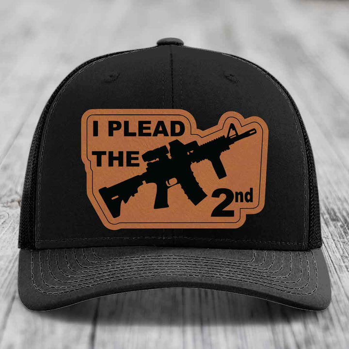I Plead the 2nd - Leather Patch Hat - Rawhide to Black Patch - Richardson 112 Snapback Trucker Hat
