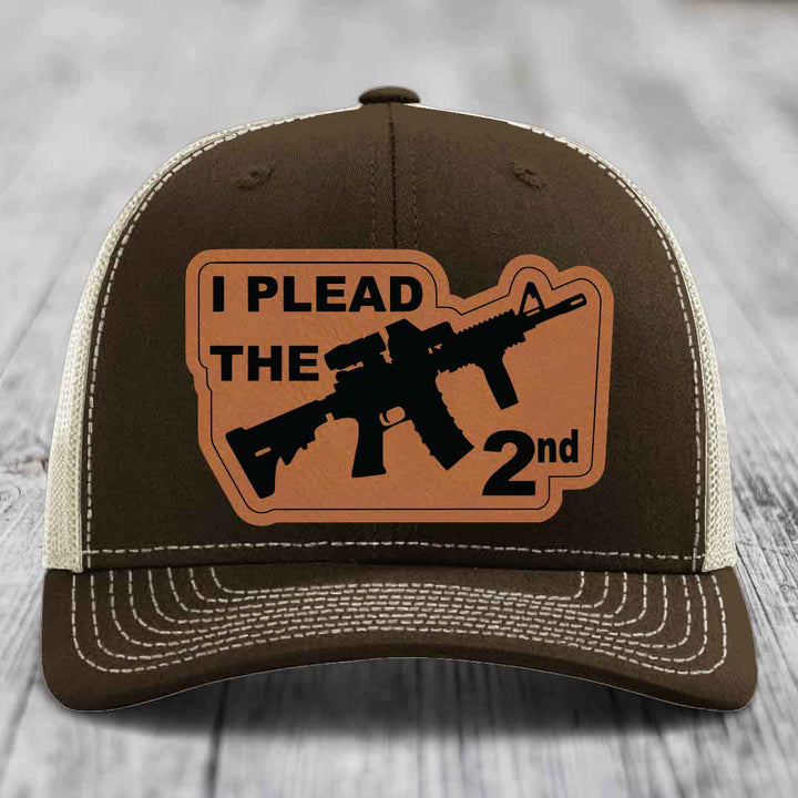 I Plead the 2nd - Leather Patch Hat - Rawhide to Black Patch - Richardson 112 Snapback Trucker Hat