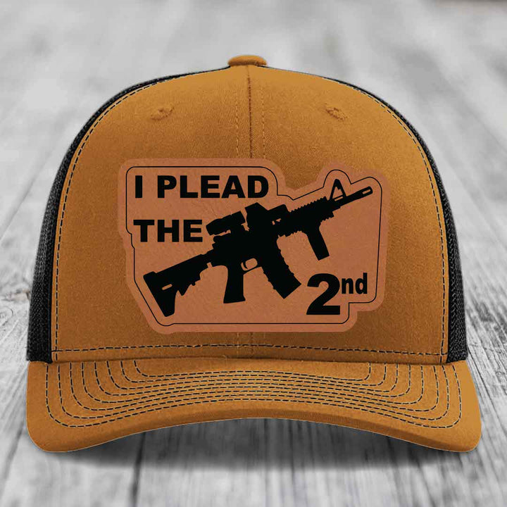 I Plead the 2nd - Leather Patch Hat - Rawhide to Black Patch - Richardson 112 Snapback Trucker Hat