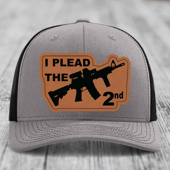 I Plead the 2nd - Leather Patch Hat - Rawhide to Black Patch - Richardson 112 Snapback Trucker Hat