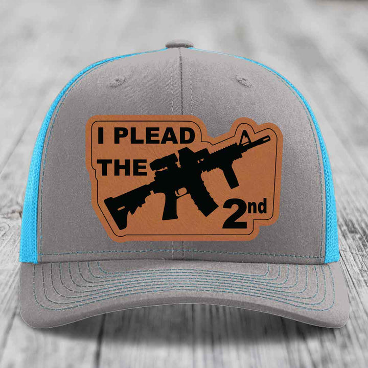 I Plead the 2nd - Leather Patch Hat - Rawhide to Black Patch - Richardson 112 Snapback Trucker Hat