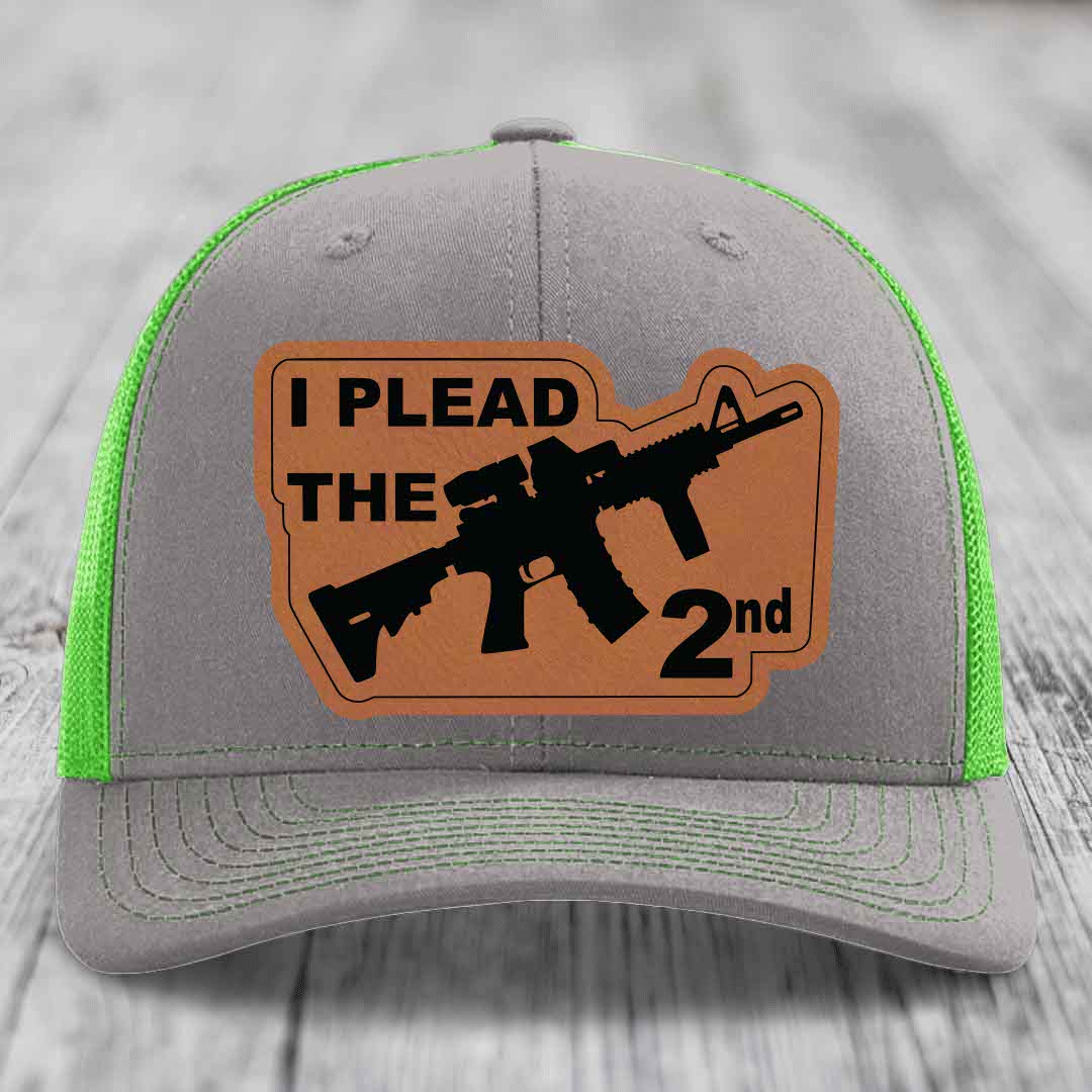 I Plead the 2nd - Leather Patch Hat - Rawhide to Black Patch - Richardson 112 Snapback Trucker Hat