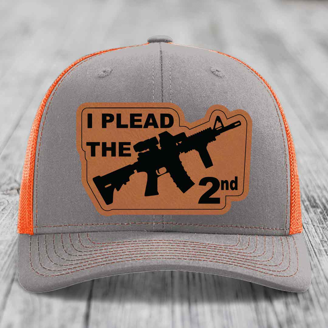 I Plead the 2nd - Leather Patch Hat - Rawhide to Black Patch - Richardson 112 Snapback Trucker Hat
