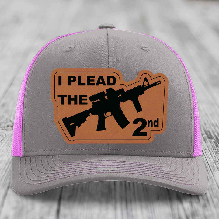 I Plead the 2nd - Leather Patch Hat - Rawhide to Black Patch - Richardson 112 Snapback Trucker Hat