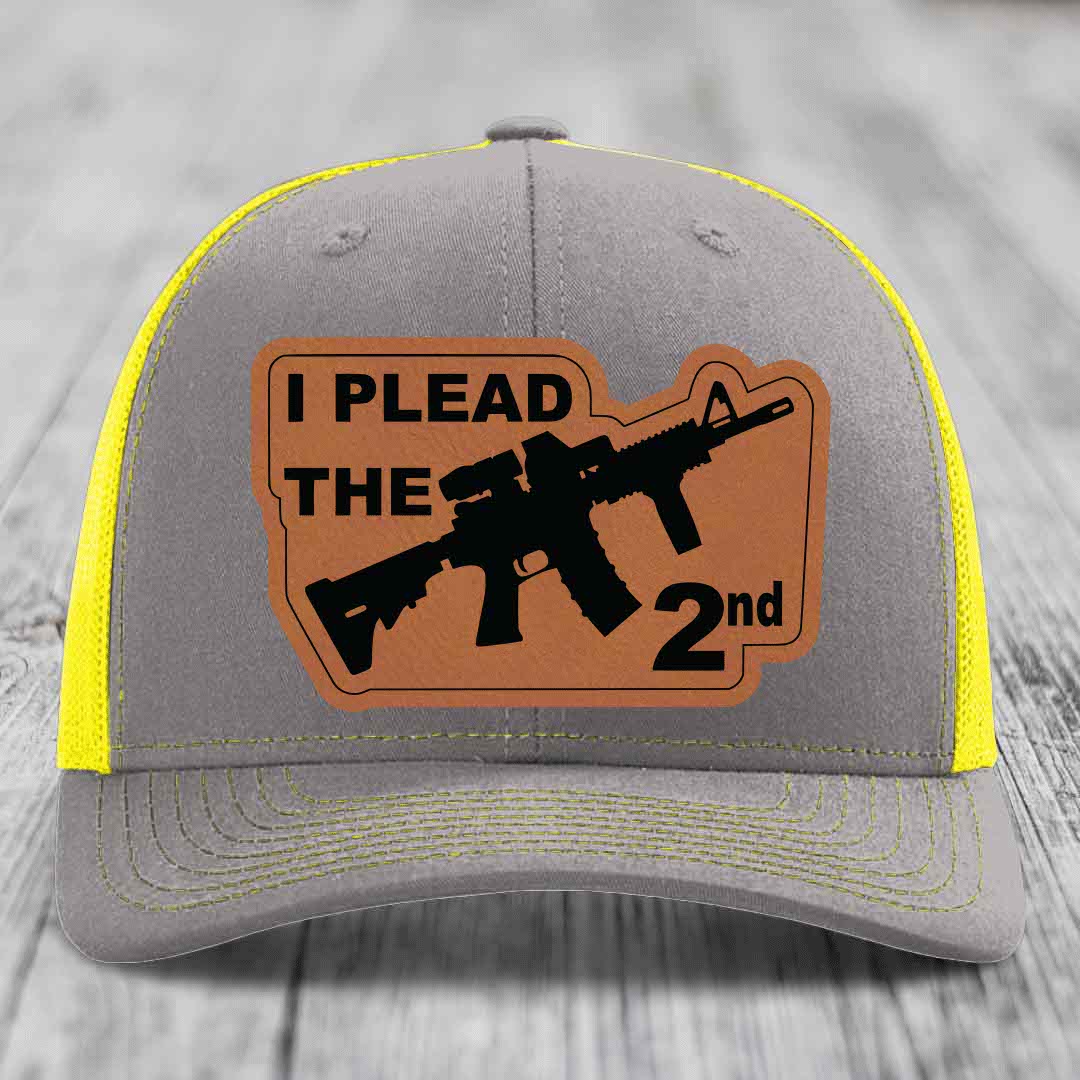 I Plead the 2nd - Leather Patch Hat - Rawhide to Black Patch - Richardson 112 Snapback Trucker Hat