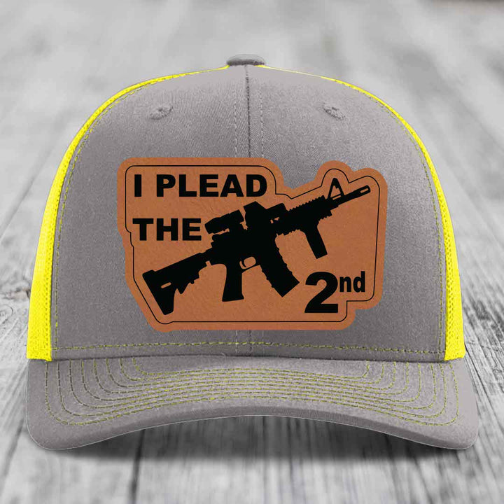 I Plead the 2nd - Leather Patch Hat - Rawhide to Black Patch - Richardson 112 Snapback Trucker Hat