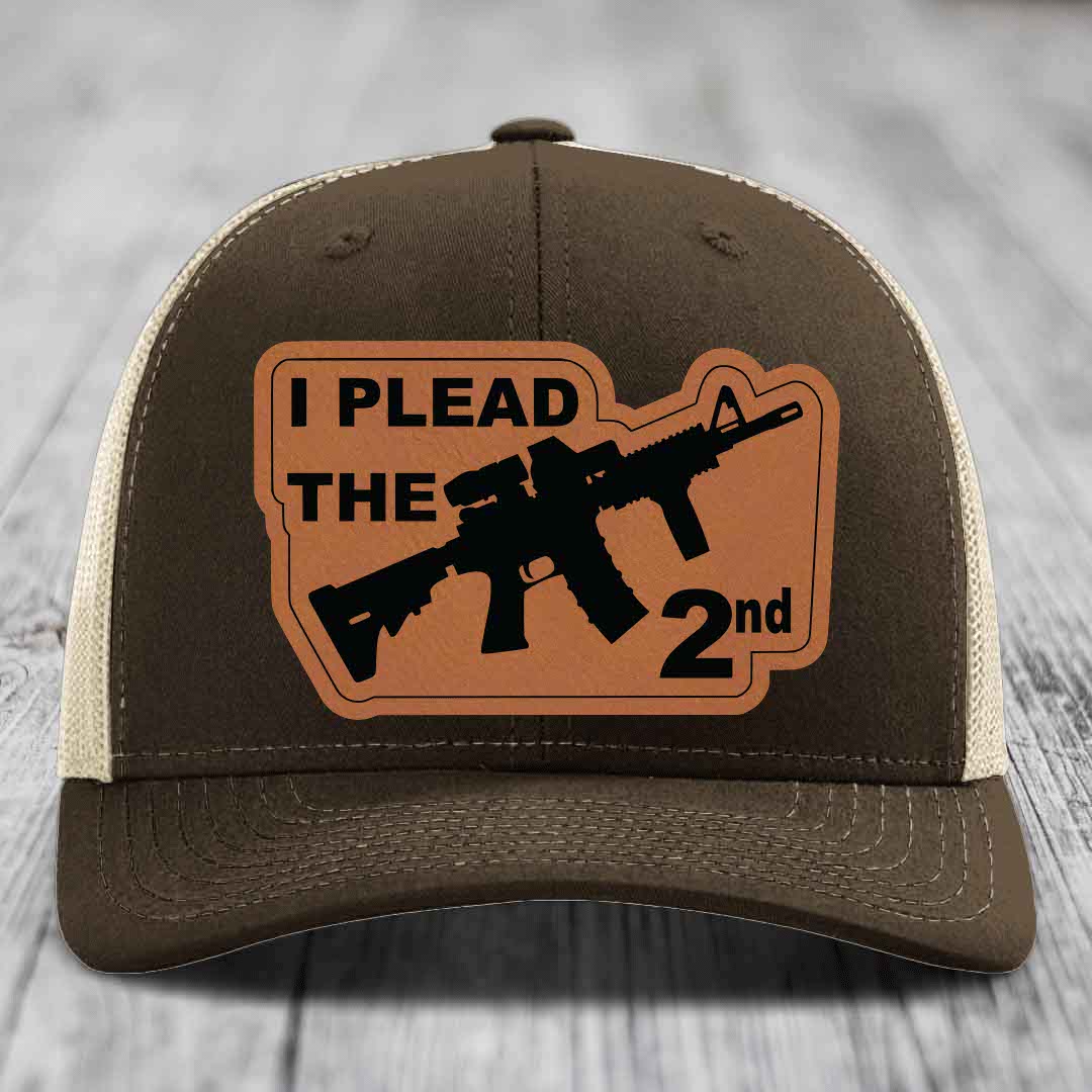 I Plead the 2nd - Leather Patch Hat - Rawhide to Black Patch - Richardson 112 Snapback Trucker Hat