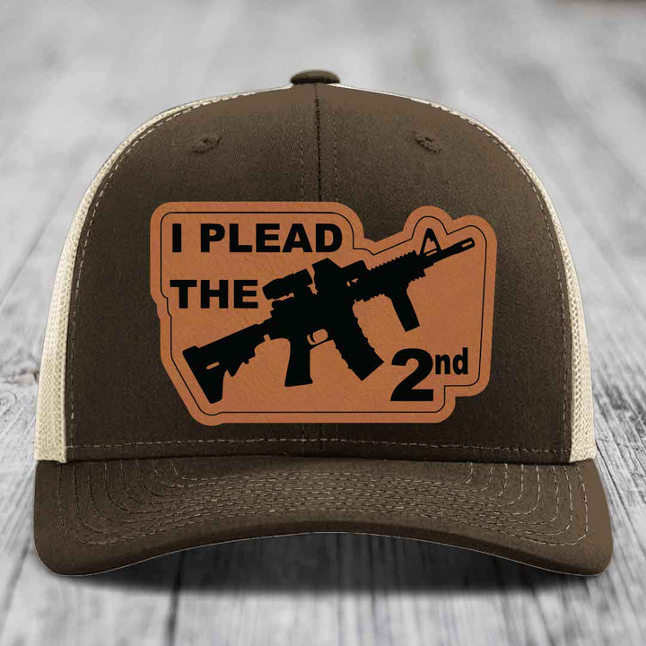 I Plead the 2nd - Leather Patch Hat - Rawhide to Black Patch - Richardson 112 Snapback Trucker Hat