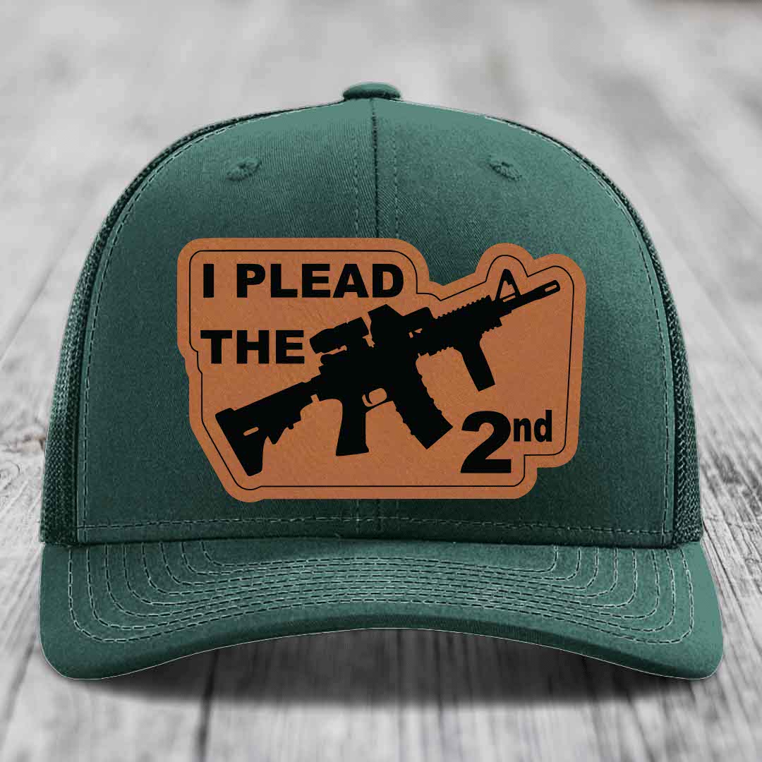 I Plead the 2nd - Leather Patch Hat - Rawhide to Black Patch - Richardson 112 Snapback Trucker Hat