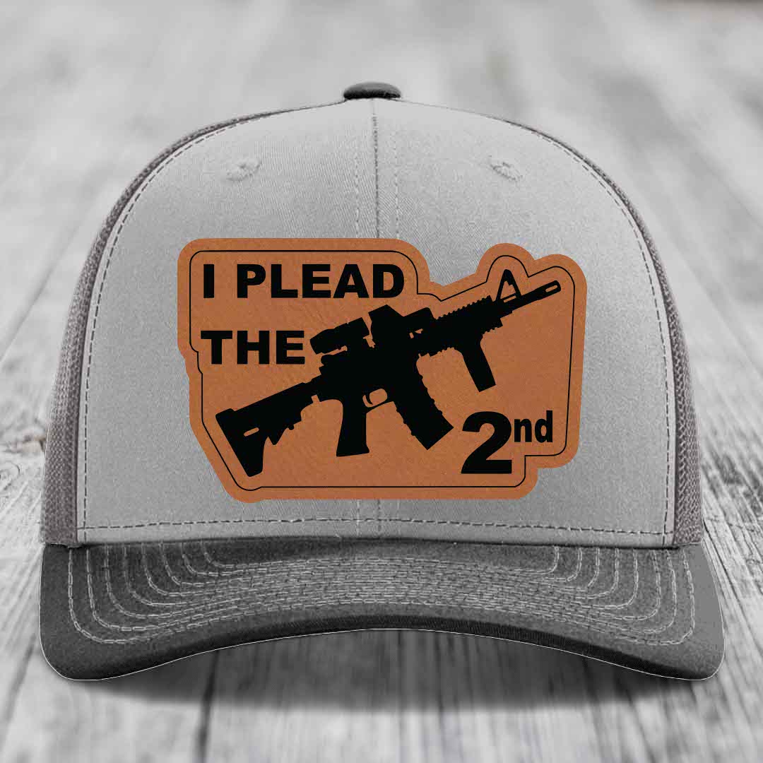 I Plead the 2nd - Leather Patch Hat - Rawhide to Black Patch - Richardson 112 Snapback Trucker Hat