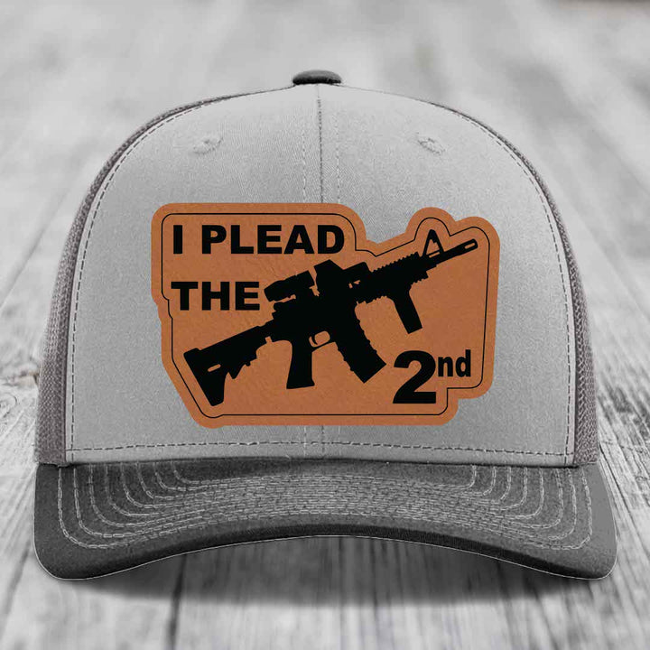 I Plead the 2nd - Leather Patch Hat - Rawhide to Black Patch - Richardson 112 Snapback Trucker Hat