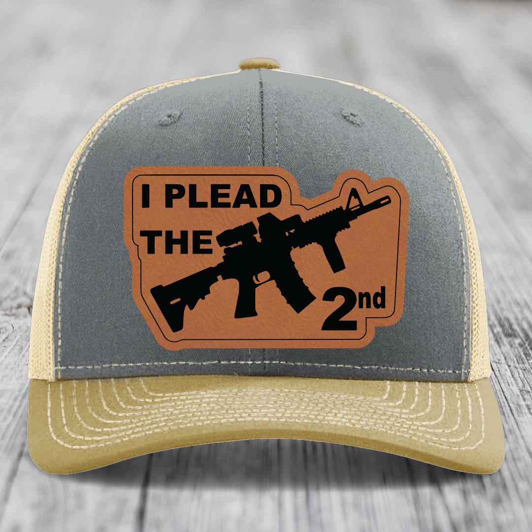 I Plead the 2nd - Leather Patch Hat - Rawhide to Black Patch - Richardson 112 Snapback Trucker Hat