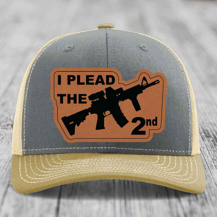I Plead the 2nd - Leather Patch Hat - Rawhide to Black Patch - Richardson 112 Snapback Trucker Hat