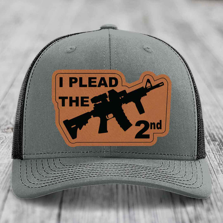 I Plead the 2nd - Leather Patch Hat - Rawhide to Black Patch - Richardson 112 Snapback Trucker Hat
