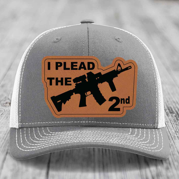 I Plead the 2nd - Leather Patch Hat - Rawhide to Black Patch - Richardson 112 Snapback Trucker Hat