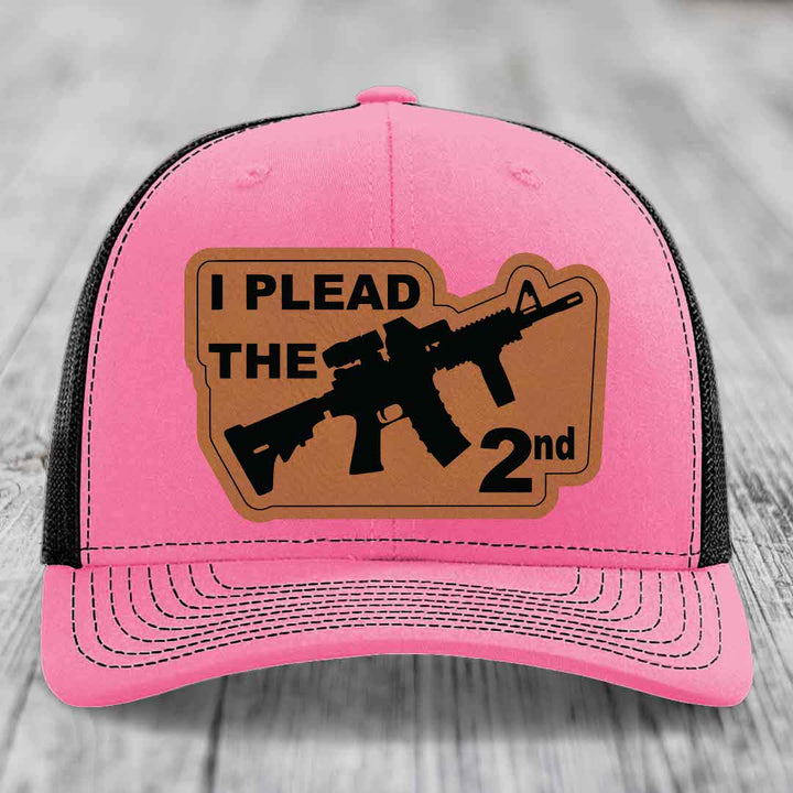 I Plead the 2nd - Leather Patch Hat - Rawhide to Black Patch - Richardson 112 Snapback Trucker Hat