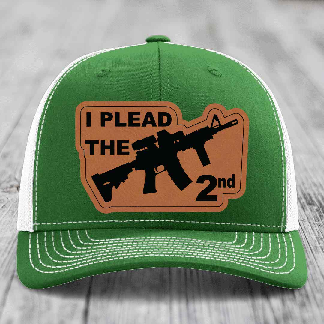 I Plead the 2nd - Leather Patch Hat - Rawhide to Black Patch - Richardson 112 Snapback Trucker Hat