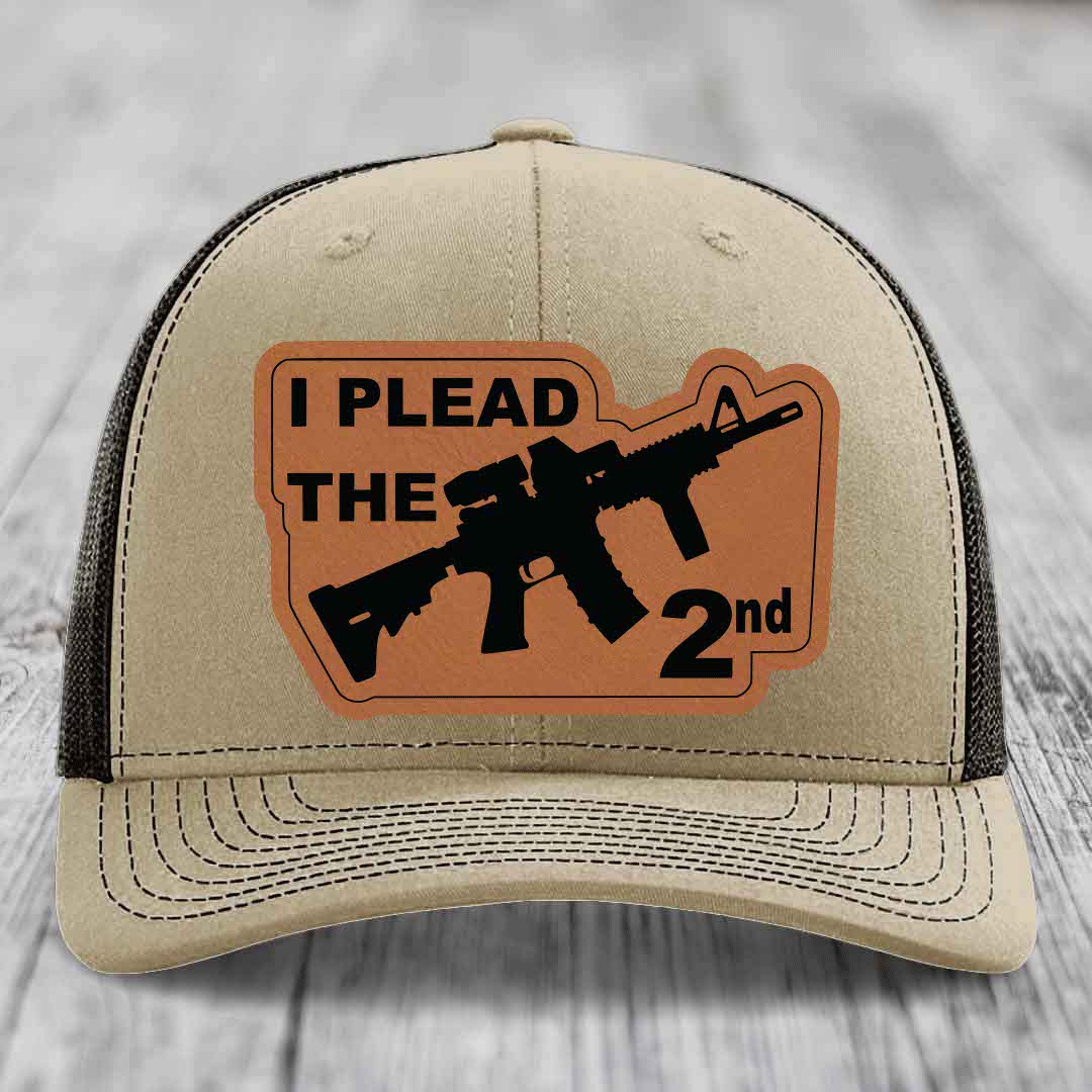 I Plead the 2nd - Leather Patch Hat - Rawhide to Black Patch - Richardson 112 Snapback Trucker Hat
