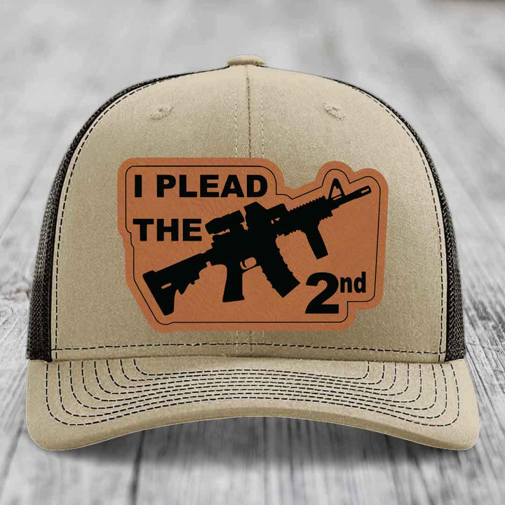 I Plead the 2nd - Leather Patch Hat - Rawhide to Black Patch - Richardson 112 Snapback Trucker Hat
