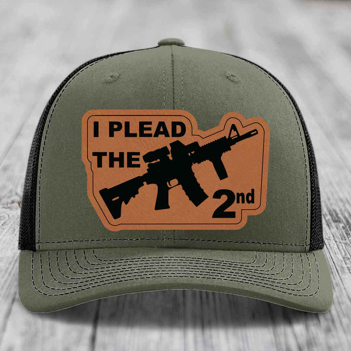 I Plead the 2nd - Leather Patch Hat - Rawhide to Black Patch - Richardson 112 Snapback Trucker Hat