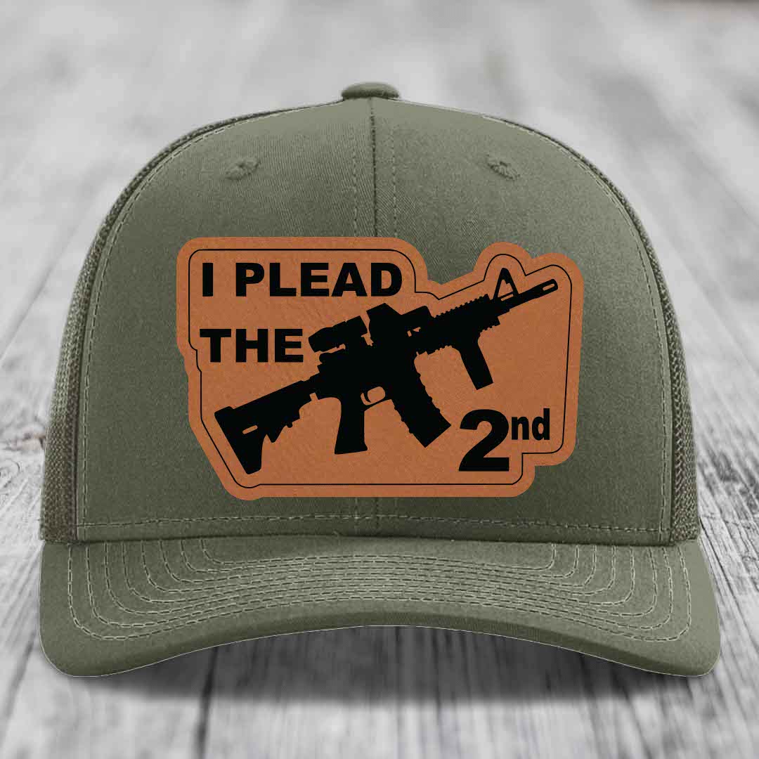 I Plead the 2nd - Leather Patch Hat - Rawhide to Black Patch - Richardson 112 Snapback Trucker Hat