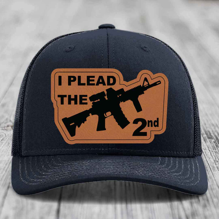 I Plead the 2nd - Leather Patch Hat - Rawhide to Black Patch - Richardson 112 Snapback Trucker Hat