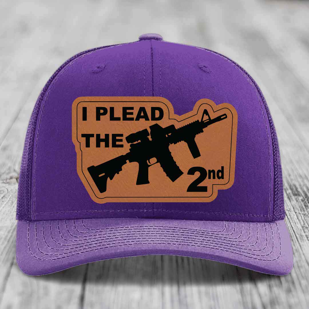 I Plead the 2nd - Leather Patch Hat - Rawhide to Black Patch - Richardson 112 Snapback Trucker Hat